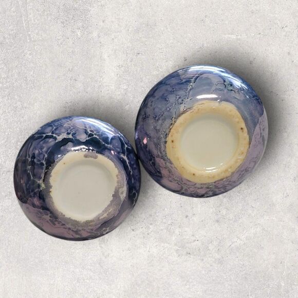 Vintage Lusterware Mini Bud Vases Set of 2 Iridescent Blue Cottagecore Decor - Picture 5 of 7